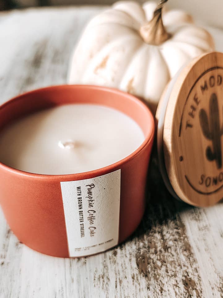 Pumpkin Coffee Cake Brown Butter Streusel Hemp Candle, 5 oz. for wholesale by The Modern Sonoran