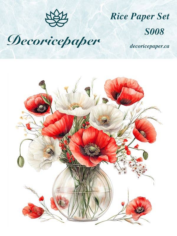 S008 - Poppy Blooms - Mini Rice Paper Set for wholesale by Decoricepaper