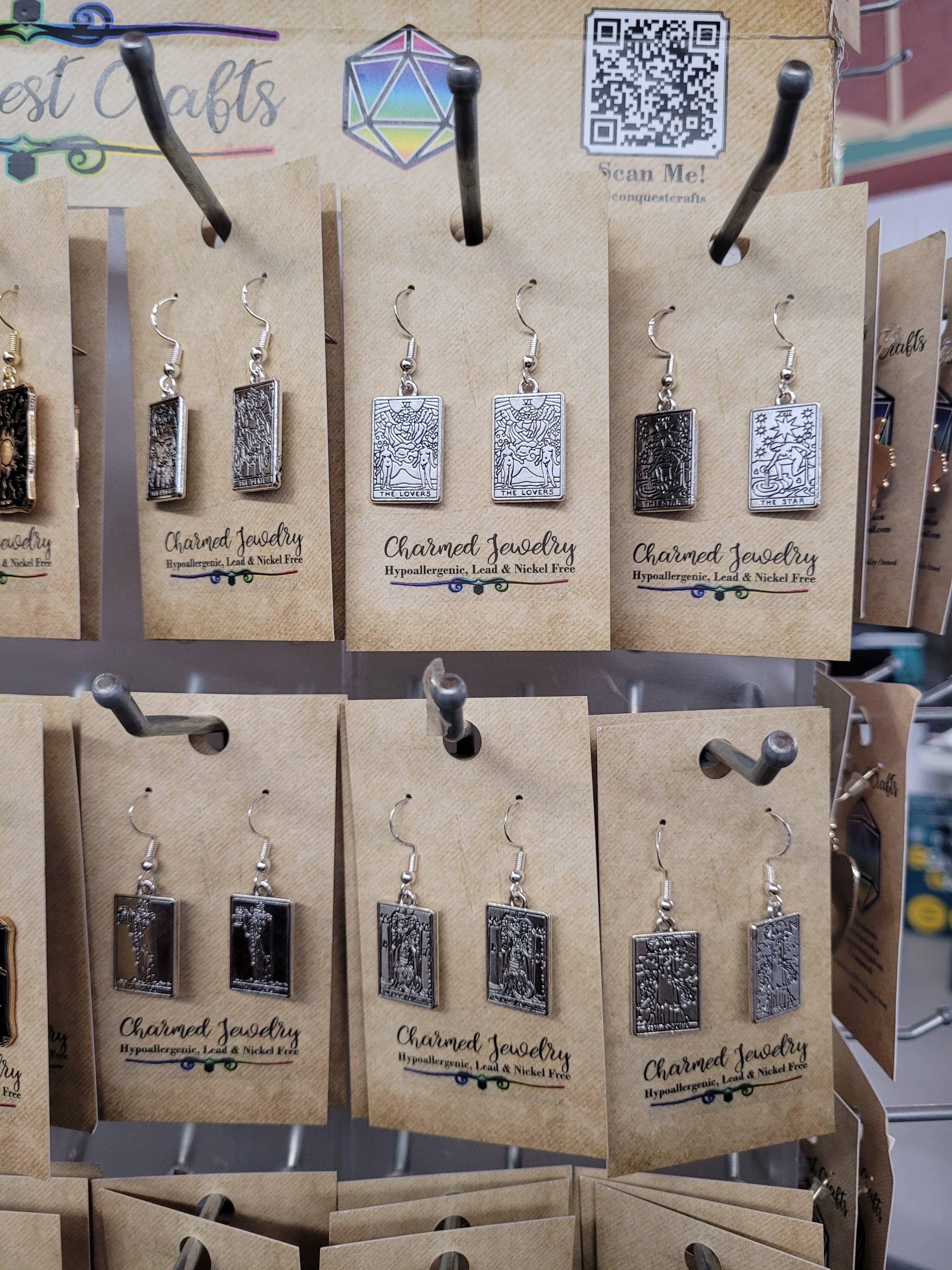 Con-Quest Crafts - Wholesale Dangle Earrings - Silver Tarot cards Earrings - Various card designs.20
