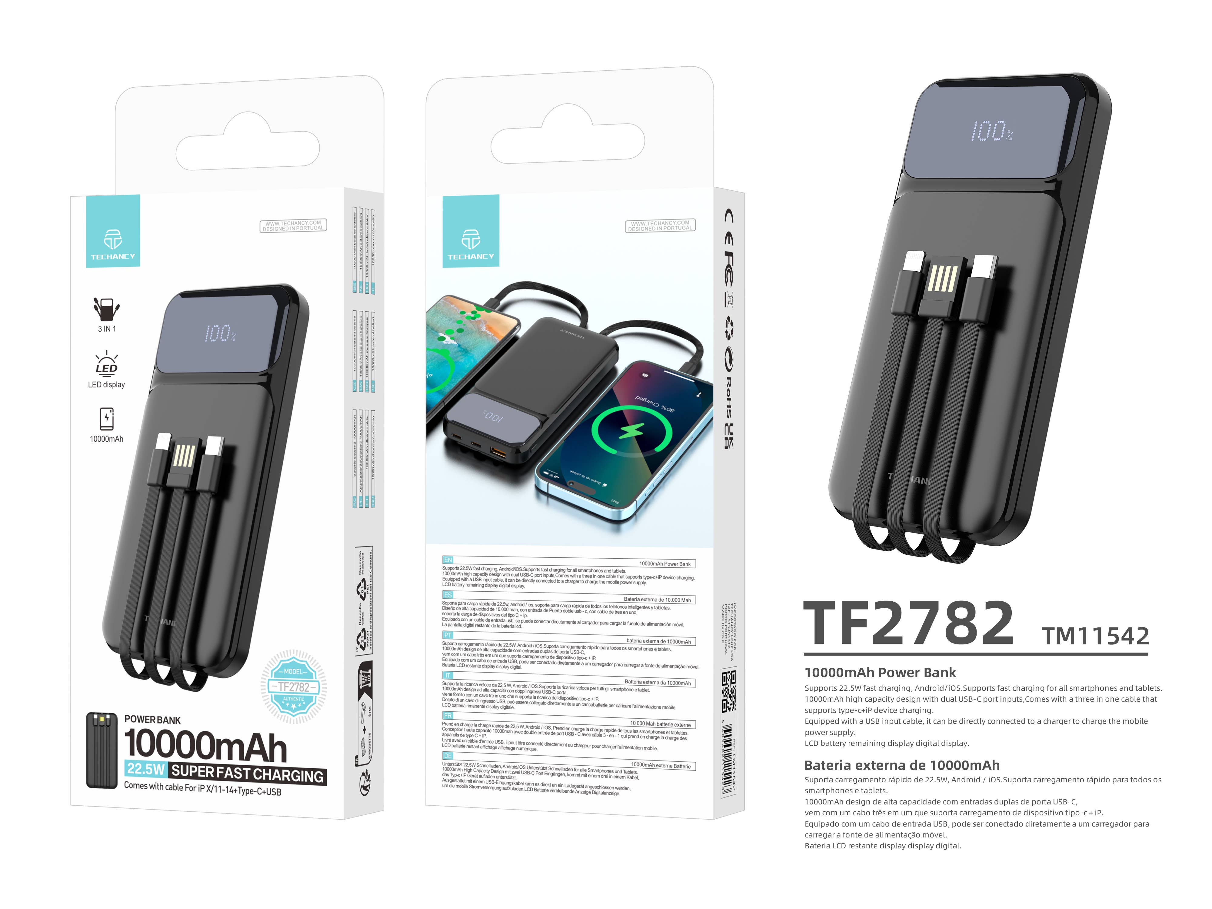 TECHANCY - Wholesale Portable Charger - Techancy 10000mAh Power Bank, 22.5W Super Fast Charging Port6
