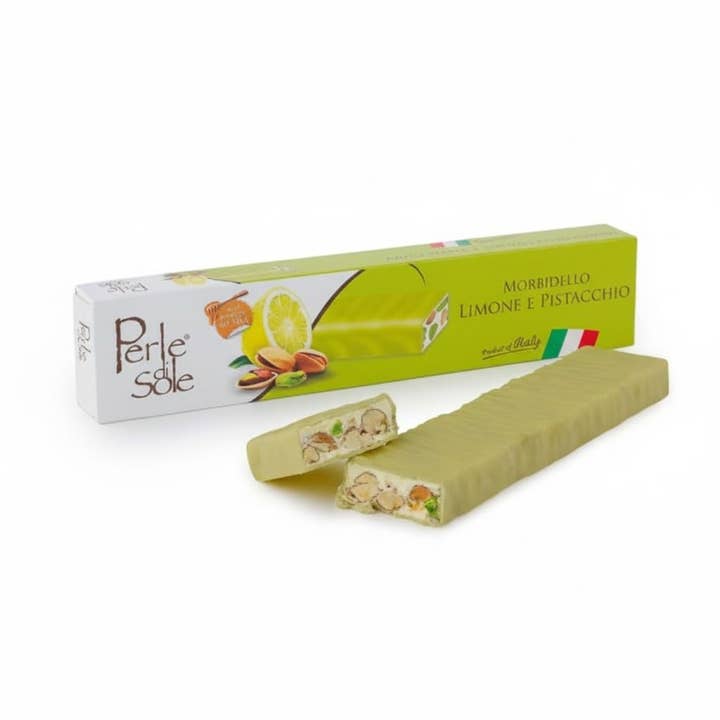 Torrone Morbido al Limone Italiano e Cioccolato Bianco - Pistacchio per la vendita all'ingrosso da parte di Perle di Sole LLC