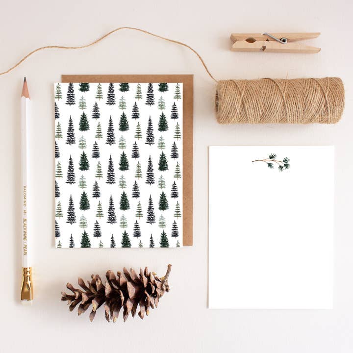 Pijnboombos Notitiekaarten Set - Doos Set van 12 Platte Kaarten voor wholesale door May We Fly