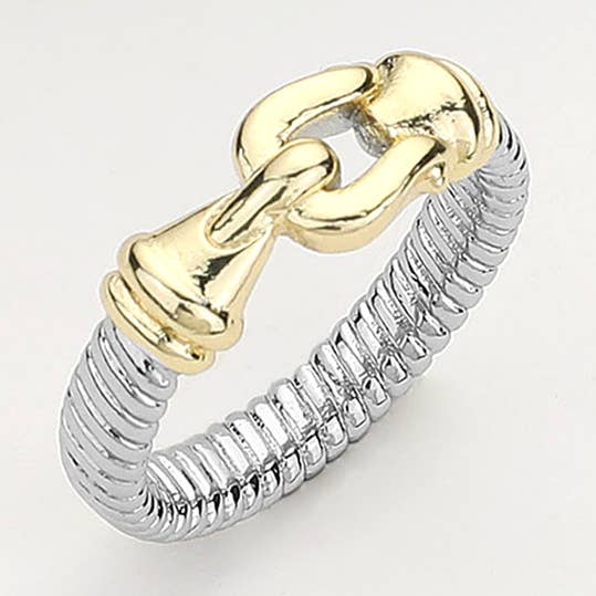 Sensibling Corp. - Wholesale Band/Stacked Ring - Two Tone Buckle Pointed Ring0