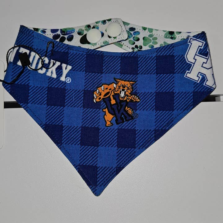 Blue Checkered Licensed UK Fabric with Blue and Green Paws for wholesale by DJS & K Handcrafted