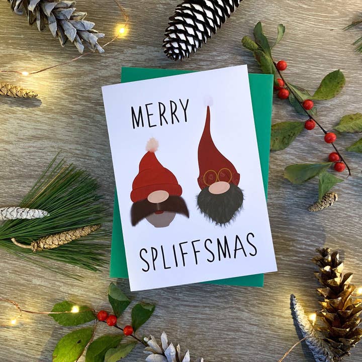 Carte de vacances amusante Cannabis Cheech et Chong Joyeux Spliffsmas par StoneDonut Design pour la vente par Stone Donut Design, LLC