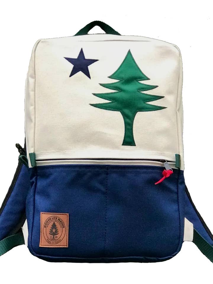 Sac à dos Benny avec drapeau du Maine - Naturel/bleu marine pour la vente par Rogue Life Maine
