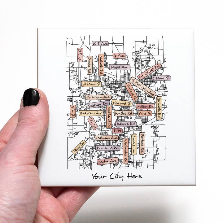Sparks House Co. - Wholesale Coasters - Street Names Map Coasters - Your City - Custom Order20