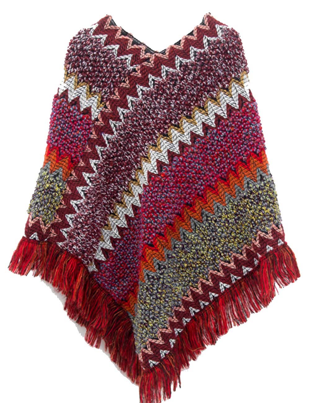 Sweetkama - Vente Poncho – femme - Châle à franges ethnique coloré chic pour femmes0