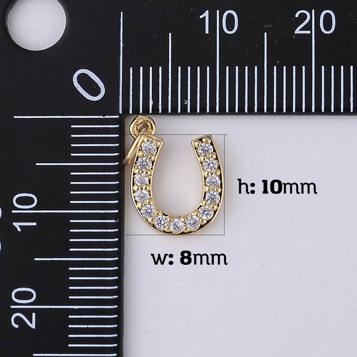 Beads Creation - Wholesale Individual Charm/Pendant - Gold Filled Horseshoe Charm Pendant CZ Micro Pave, CP1314