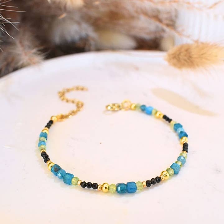 Armbånd med naturlige sten Blå Apatit Onyx - Rustfrit Stål for engroshandel hos Minéralissime