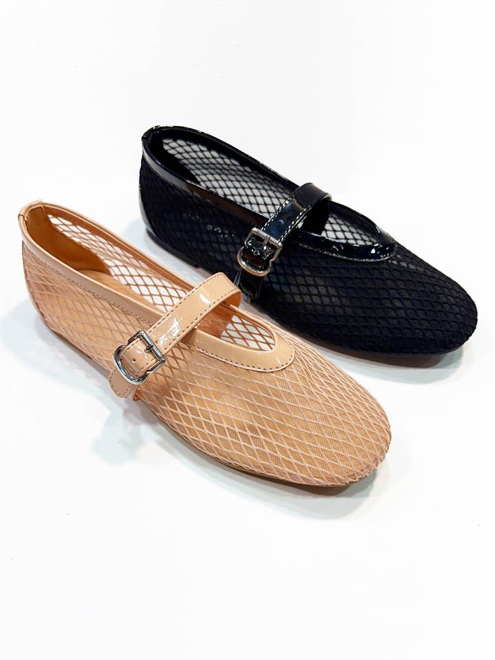 CCOCCI - Wholesale Flats - Women's - ACCEPT-29 FISHNET MESH UPPER ROUND TOE BALLET FLAT