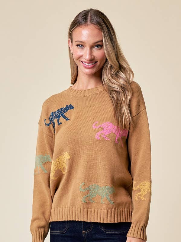 MST1135-Meant To Be with You Animal Prit Sweater for wholesale by Moonshot Clothing