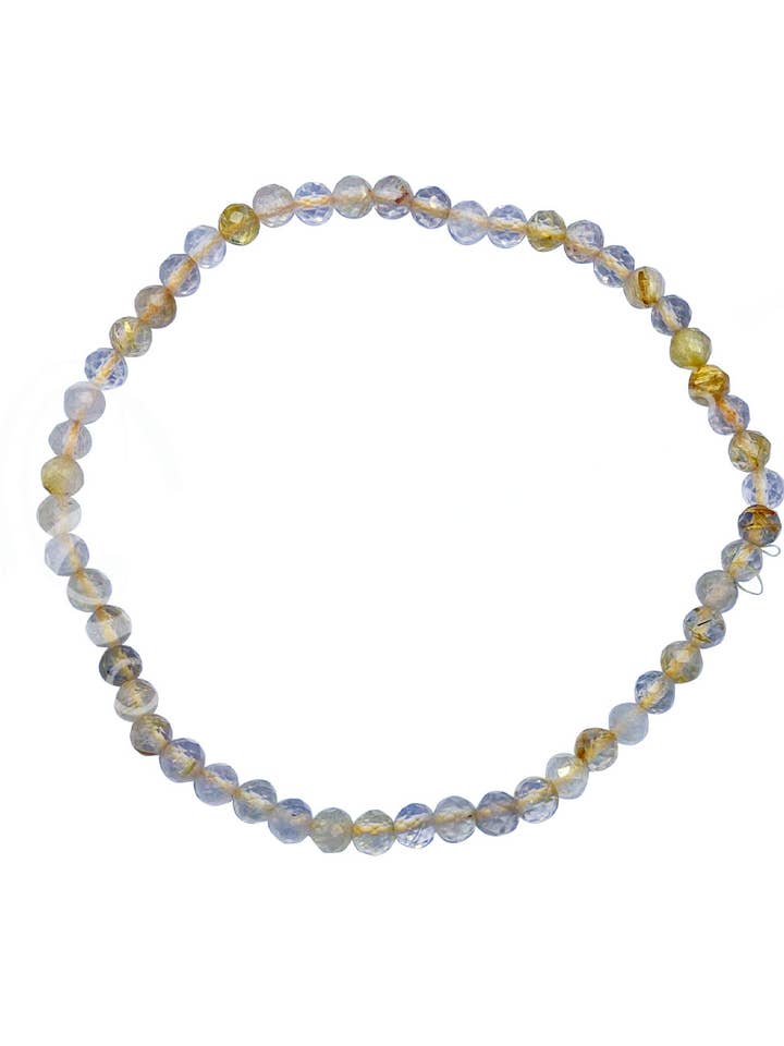 PULSERA - PERLAS DE PIEDRA FACETADAS DE CUARZO RUTILADO (3-4 MM) 7.2 para venta al por mayor de Oceanic Linkways Inc