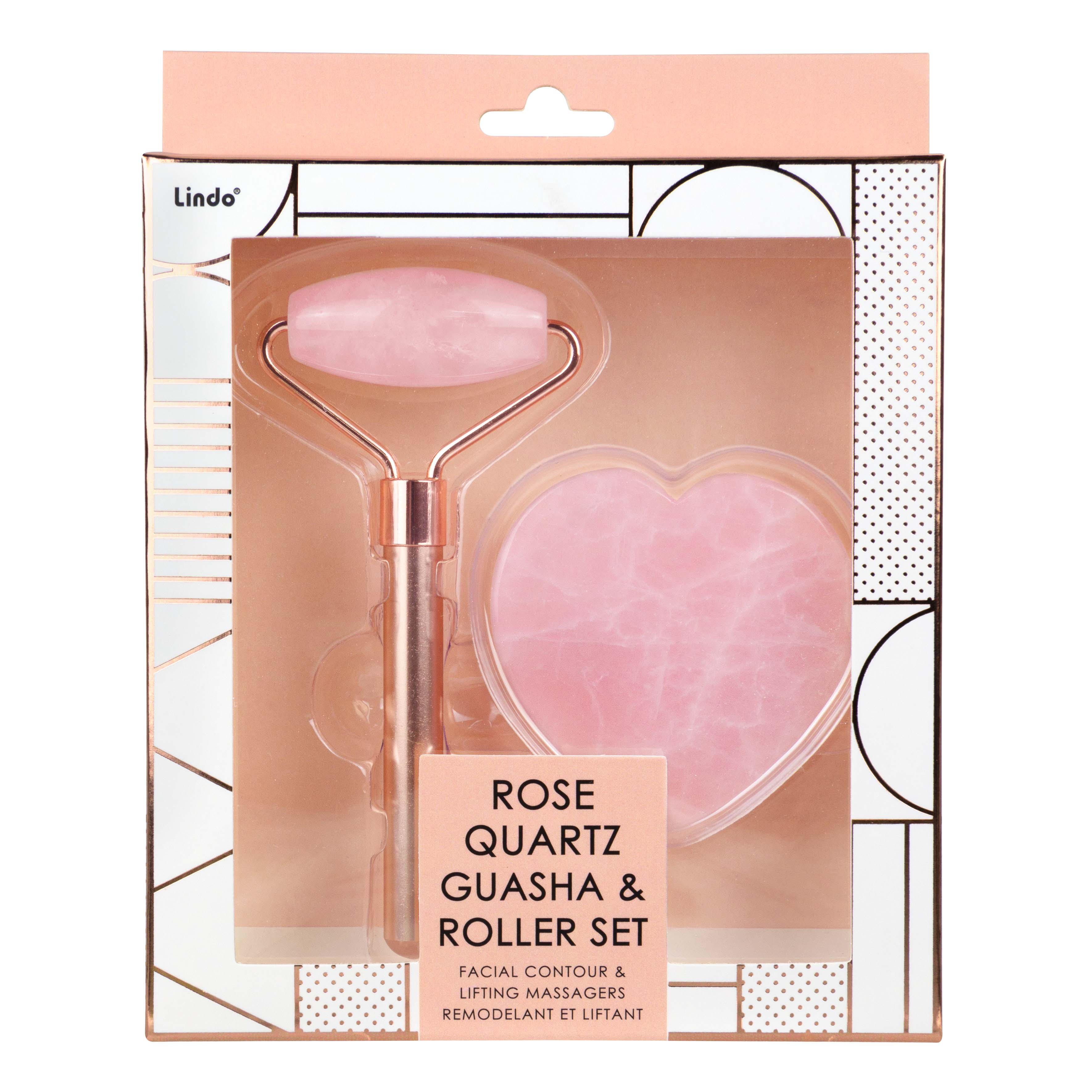 Lindo - Wholesale Gua Sha Tool - Lindo Rose Quartz Guasha & Roller Set0