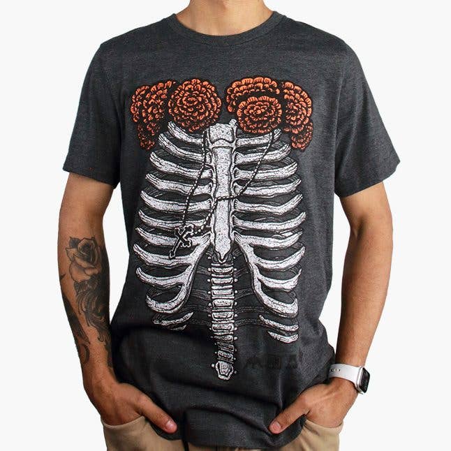 Dia De Los Muertos Ribs – Dark Grey Heather Unisex Tee for wholesale by Metal the Brand