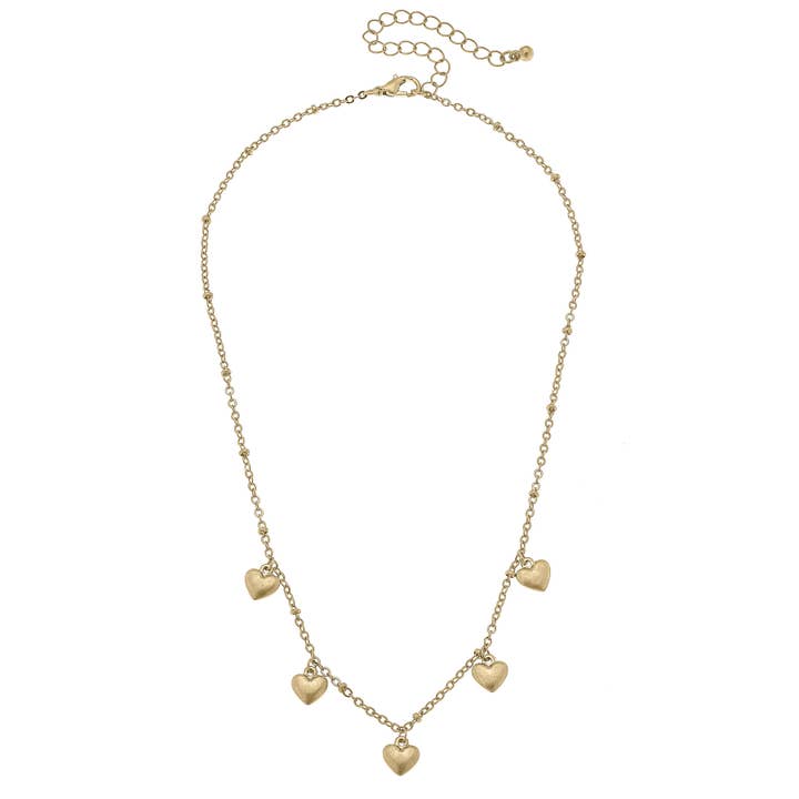 Mason Heart Charm Station Necklace in Worn Gold for wholesale by Canvas Style