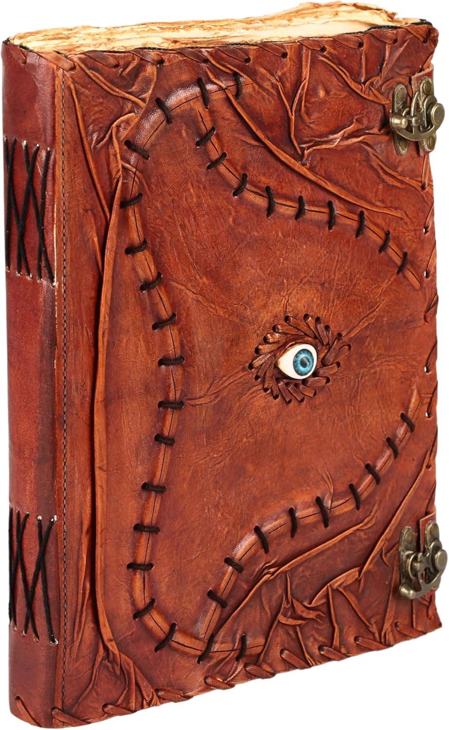 Tuzech Leather - Wholesale Journal/Diary - TUZECH Cutomizable Hocus Pocus Book of Spells Leather Journal Third Eye Deckle Edge Paper Grimoire Journal Vintage Book of Shadows Seven Chakra Antique Spell Book Lock Clasp Notebook Witch2