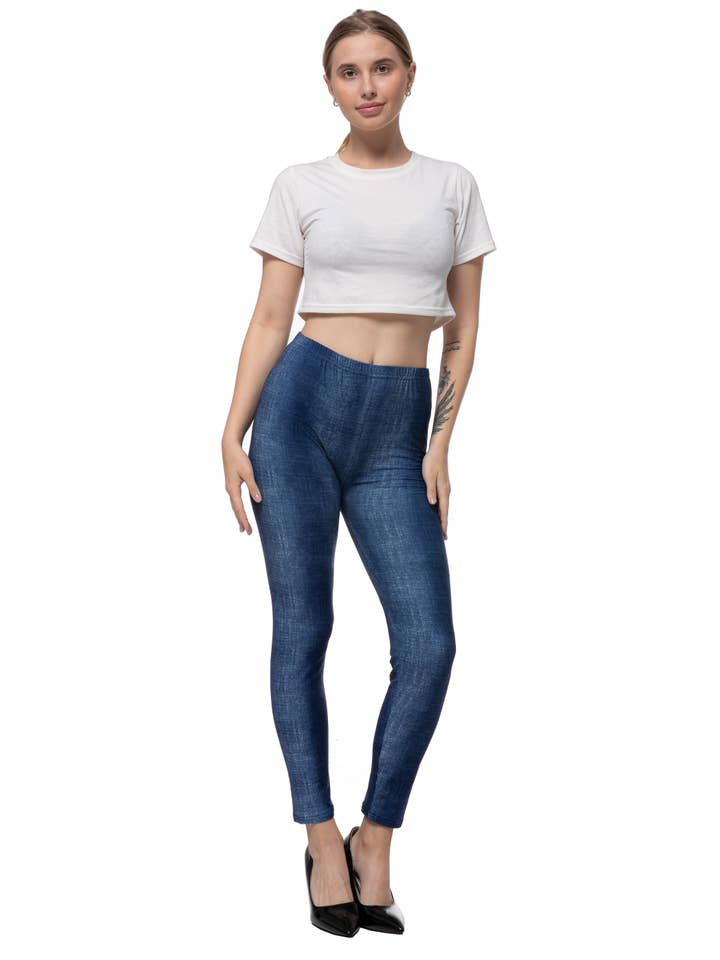 Imagine Imports - Wholesale Leggings - Dames - Blauwe denim zomerlegging S-L: (LG-734)