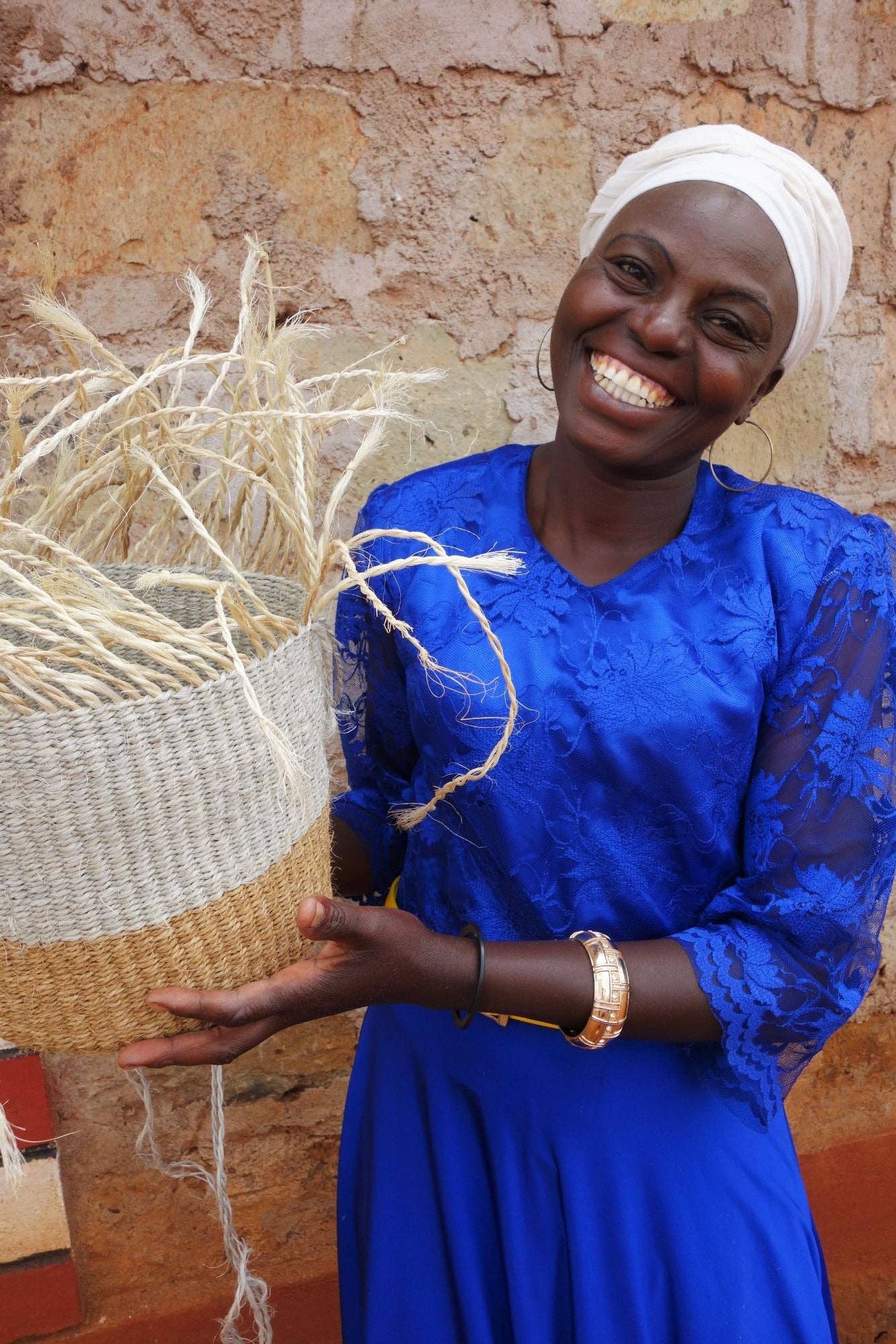 Natural CHAMA: Khaki & White Colour Block Storage Basket | Plant Pot Cover | Desk Tidy | Blanket Storage for wholesale on Faire6