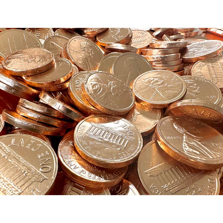 O'Shea's Candies Sweet Shop - Wholesale Chocolate - Foil O’Shea’s Milk Chocolate Copper Pennies 1/4# Bags2