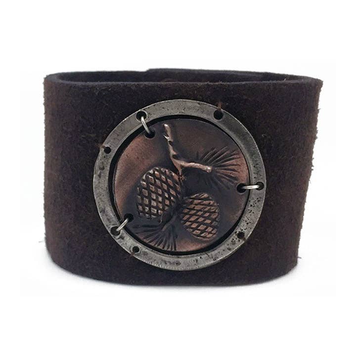 Anju Jewelry - Wholesale Bangle Bracelet - Leather Snap Bracelet - Two Pine Cones on Branch0