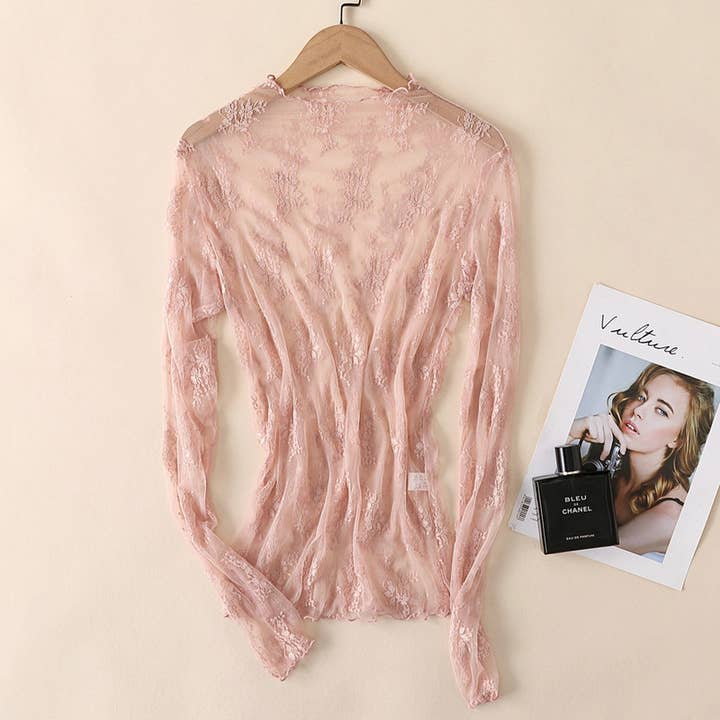 ACCITY - Wholesale Blouse - Women's - Sexy Mesh Blouse - Long Sleeve Lace Top for Women_CWTBLL3619