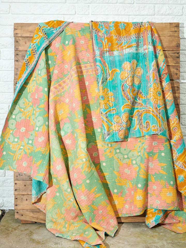 Vintage Kantha Quilt K21D25 for wholesale by Tribe Bohemian Home