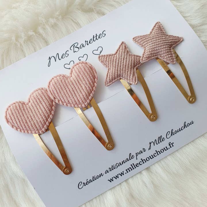 Conjunto de ganchos de cabelo de veludo rosa por atacado de MlleChouChou