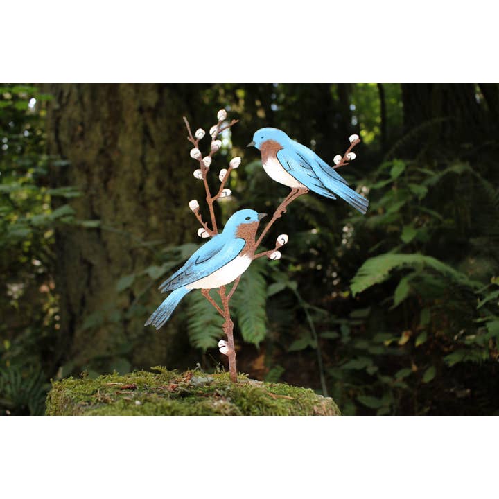 Elegant Garden Design - Wholesale Outdoor ornament/decor - Bluebirds on Pussy Willow Tab -Painted3