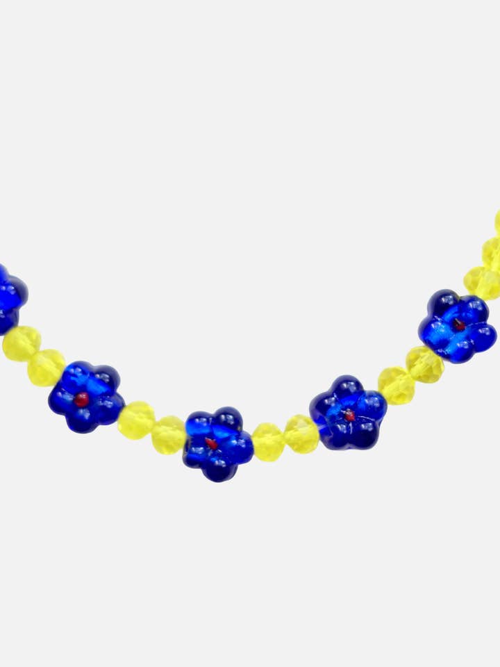 5 Blue Flowers & Yellow Beads for wholesale by Le Club Olive