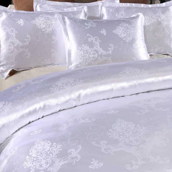 Luxury Bedding Made With Silky White Jacquard Fabric, Damask Duvet Cover Set, Designer Bedding, Aesthetic Duvet King Queen Full Twin for wholesale by daintyduvet
