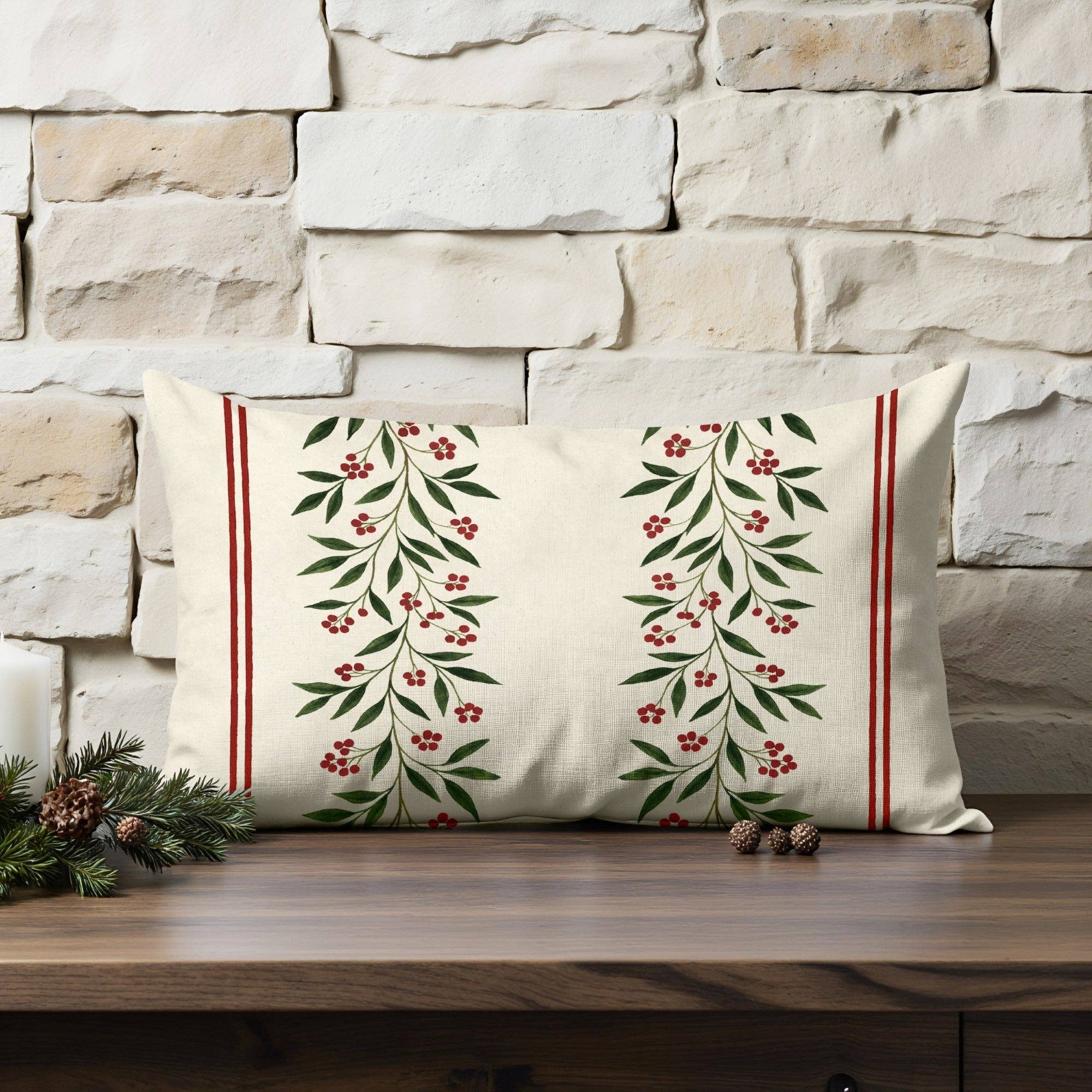 SG HOGAR - Venta al por mayor Cojines para sillas - Funda de cojín 100% algodón Ramillete Muerdago C 30x50 cm0