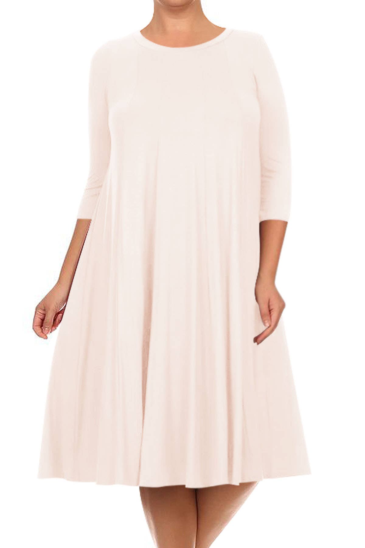 MOA COLLECTION - Vente Robe – femme - Robe plissée trapèze décontractée à manches 3/4 pour femmes de grande taille8