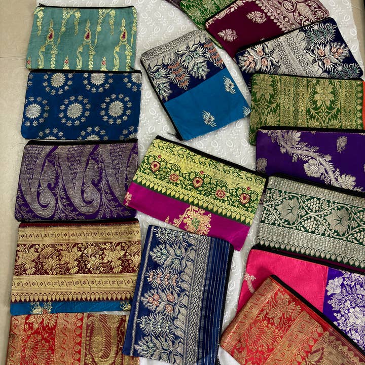 Meghcraft - Wholesale Pouch – Women’s - Indian Zari Pouch-Silk Gift Pouches-Recycles Silk Gift Bags