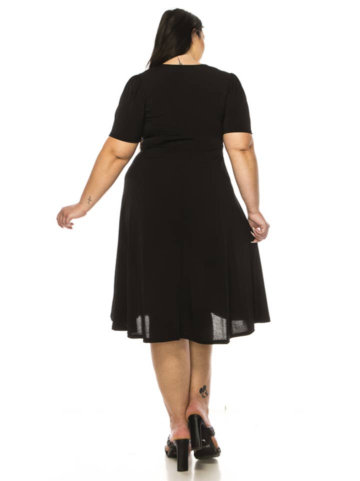 MOA COLLECTION - Wholesale Dress - Women's - Women's Plus Solid Faux Wrap Dress with Deep V-Neck