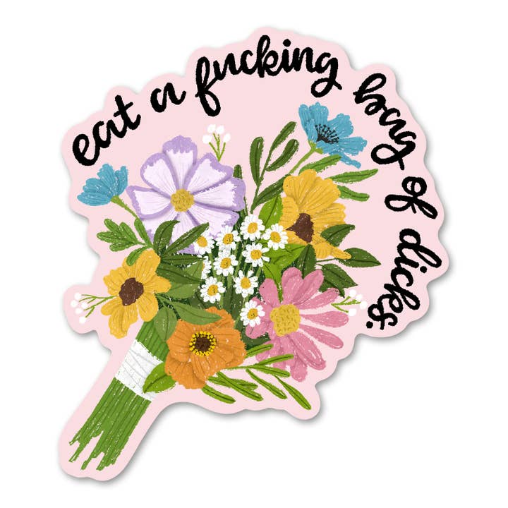 Iss einen Sack voll Schwänze - Lustiger Blumenaufkleber für den Großhandel von Paper Bunny Press