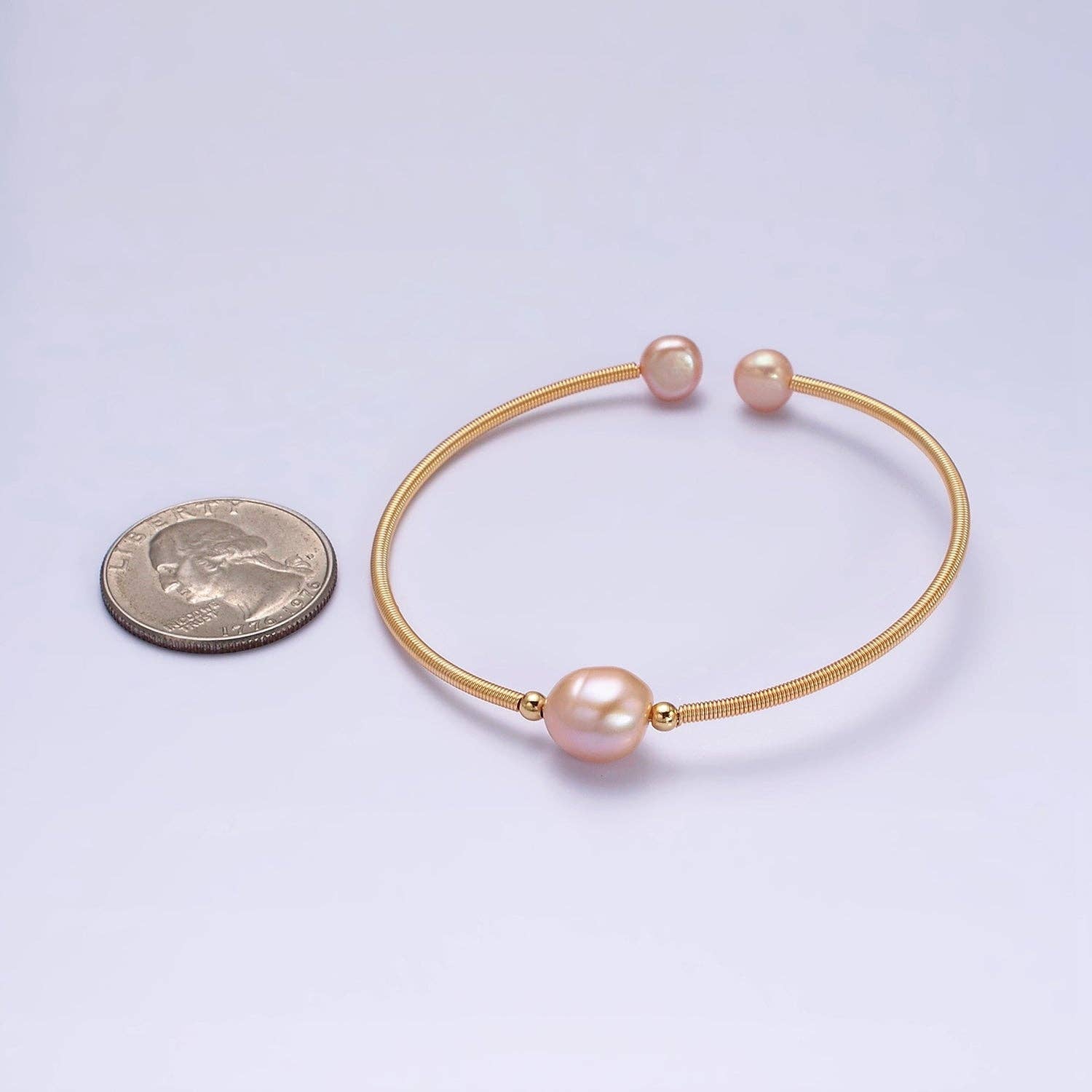 Aim Eternal - Wholesale Cuff Bracelet - Floating Pearl Cuff Bracelet - White Pink Pearl Bangle - Gold Pearl Bracelet Minimalist jewelry WA1862 WA18634