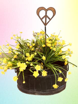Heart with Peace Sign Rustic Metal Hippie Garden Plant Stake for wholesale by Universal Ironworks USA