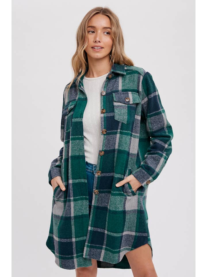 Bluivy - Wholesale Shirt Jacket/Shacket - Women's - FLANNEL PLAID LONGLINE SHACKET