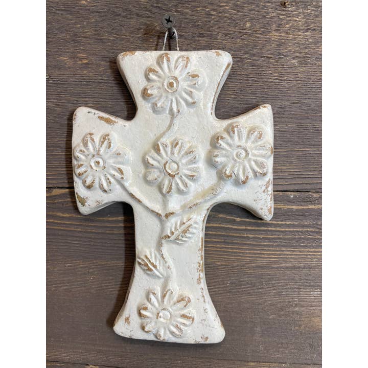 My Amigos Imports - Wholesale Wall Cross - Daisy White Wall Cross-ER-Handmade-Flower-Clay-5x8-Daisy