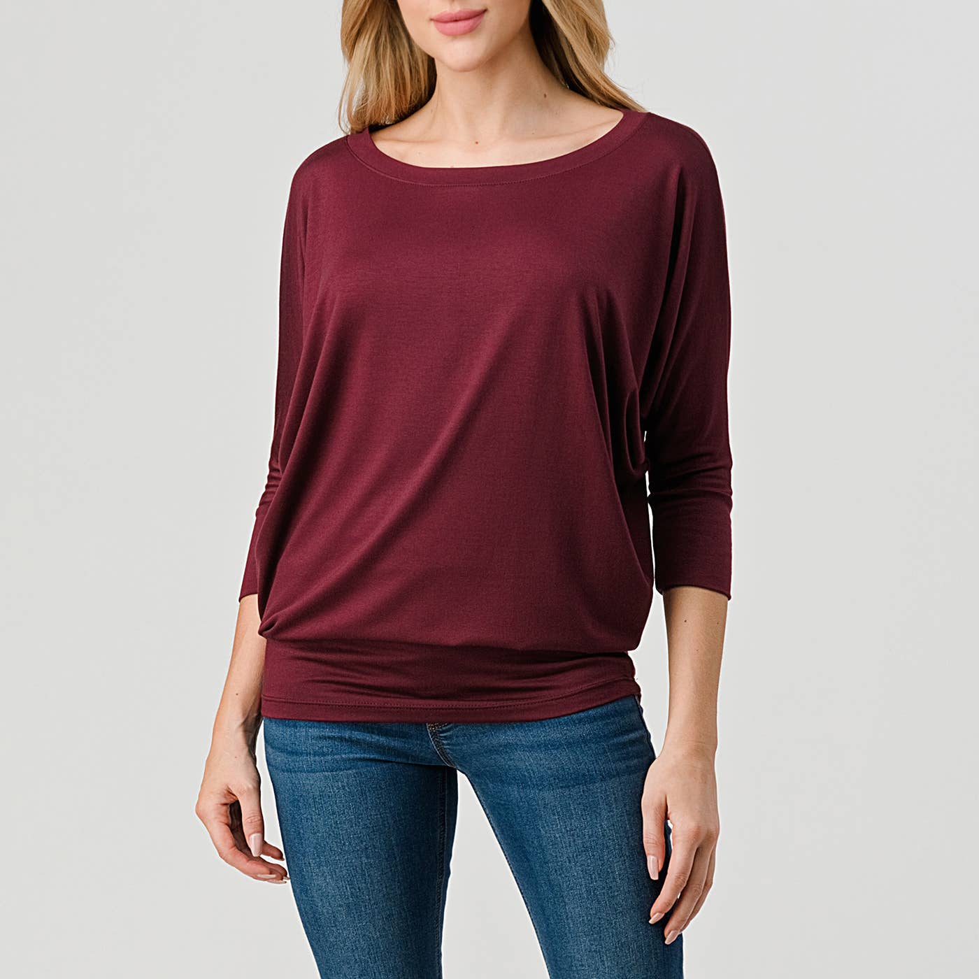Heimious - Wholesale Knit Top - Women's - 3/4 Dolman Sleeve Round neck Modal Jersey  Top, 250327