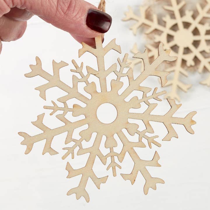 Factory Direct Craft - Wholesale Cutouts - 4" Natural Wood Snowflake Laser Cut Ornaments (Pack of 2)