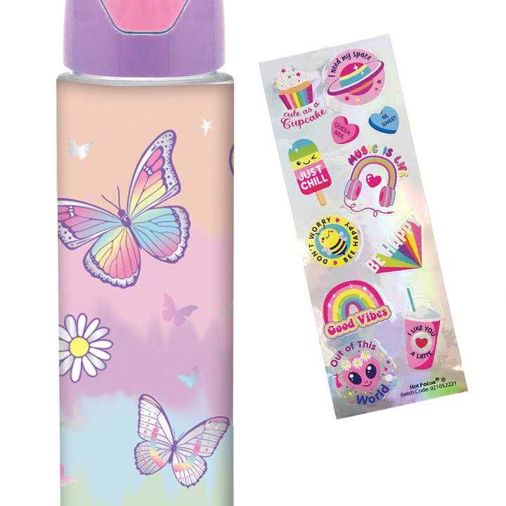 Hot Focus, Inc. - Wholesale Water Bottle - H2O Bottle with Stickers, Tie Dye Butterfly