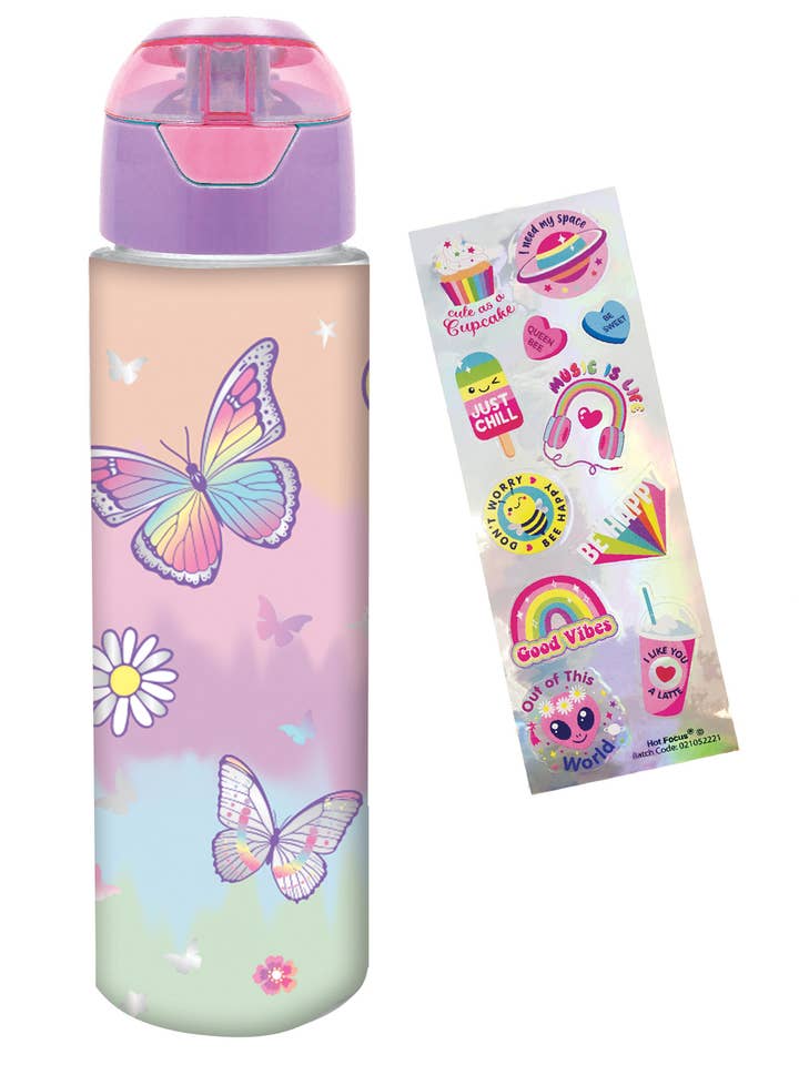 H2O Bottle with Stickers, Tie Dye Butterfly for wholesale by Hot Focus, Inc.