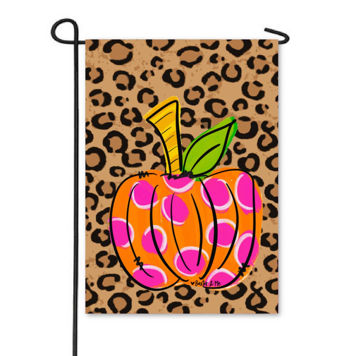 Baxter & Me - Wholesale Flag - Pink Orange Cheetah Pumpkin Garden Flag1