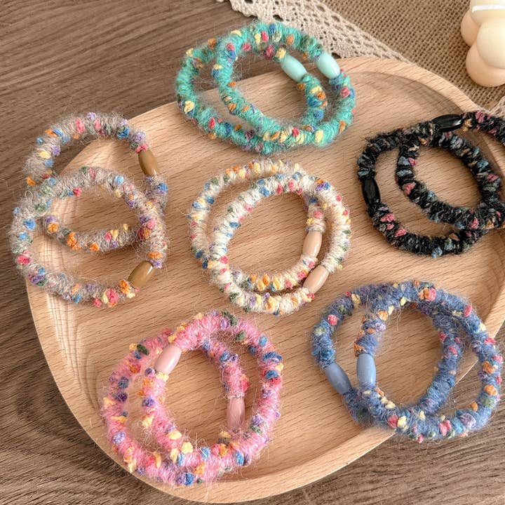 HTY006 Candy Colors And Dots Of Wool High Elastic Hair Tie for wholesale by XO Fashion