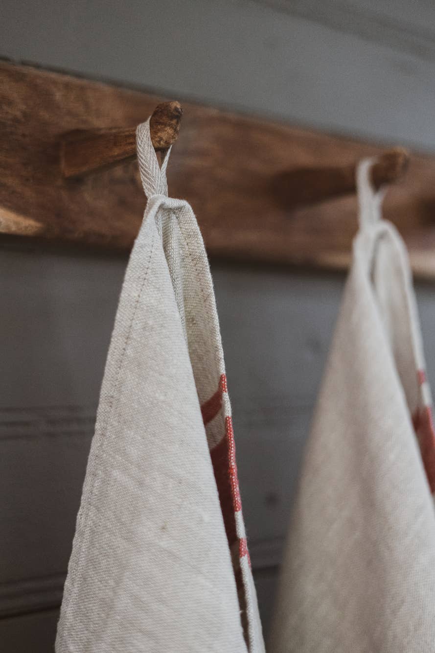 Natural Red Stripes French style Linen Kitchen Towels for wholesale on Faire2