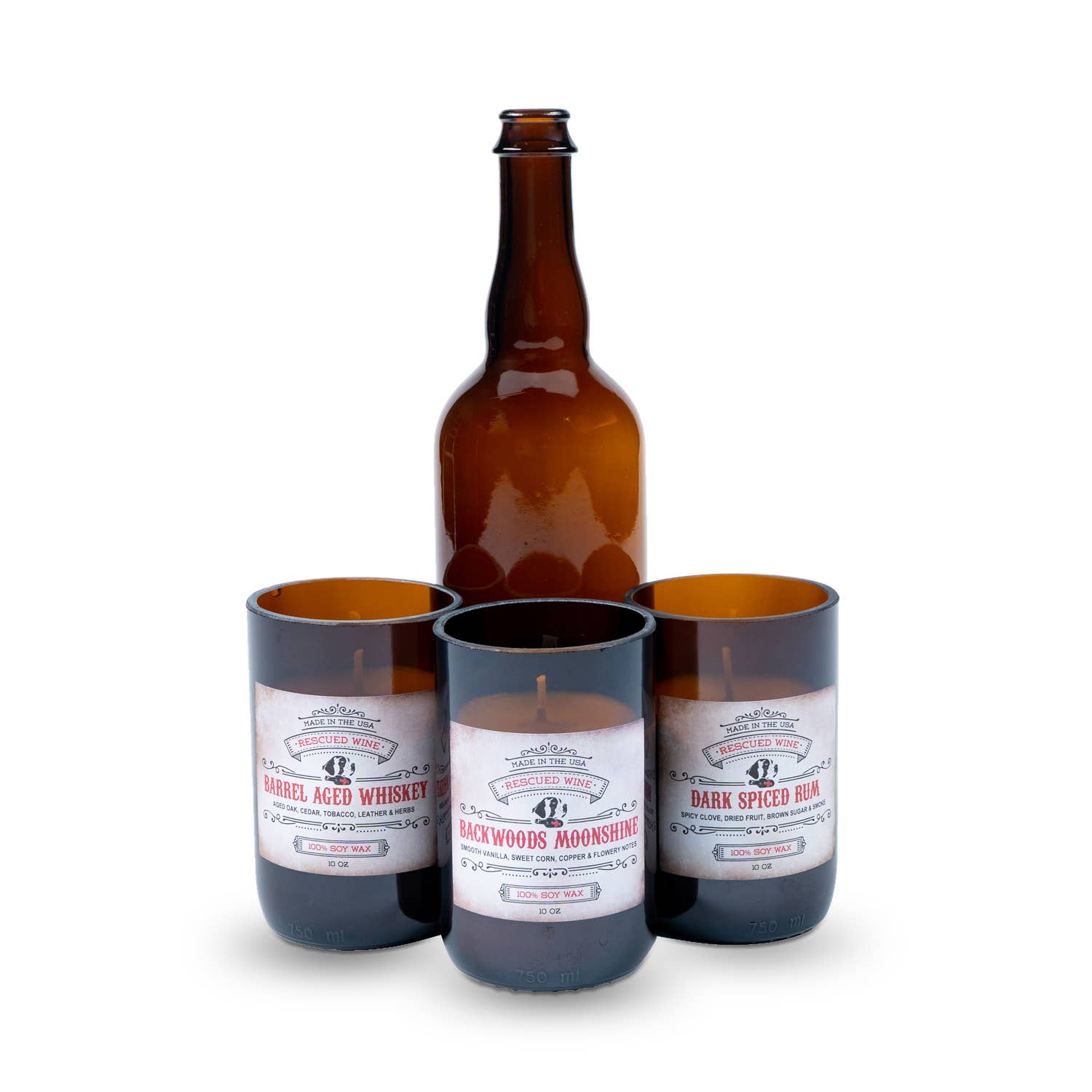 Rescued Wine Candles – Engroshandel Glaslys – Opcyklet Flaske Lys - Bourbon & Tobak - Miljøvenlig 8oz4