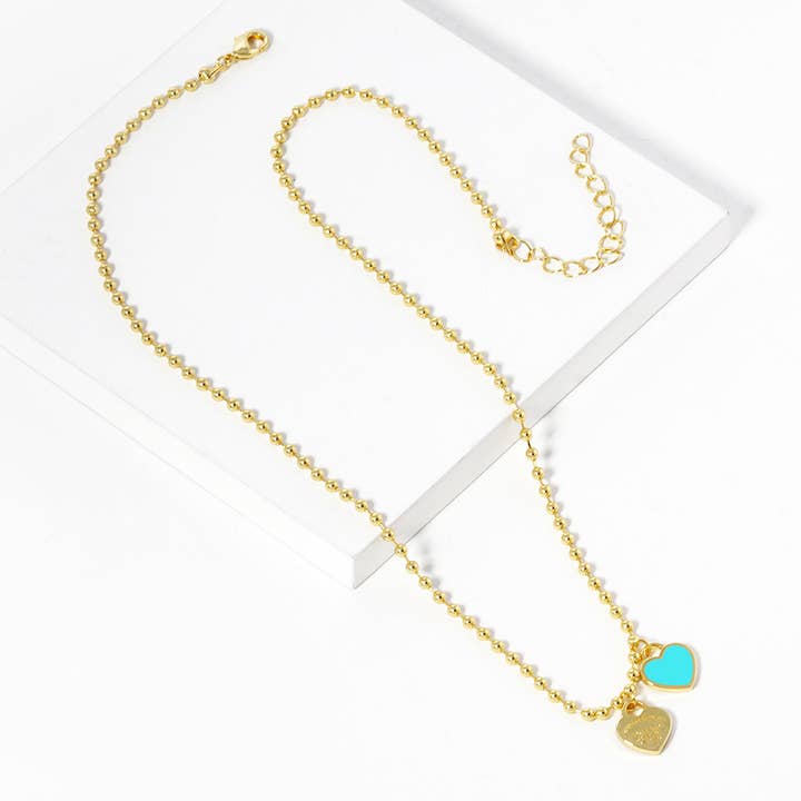 Sensibling Corp. – wholesale Pendant/charm necklace – Gold Dipped Double Heart Pendant Bubble Chain Necklace
6