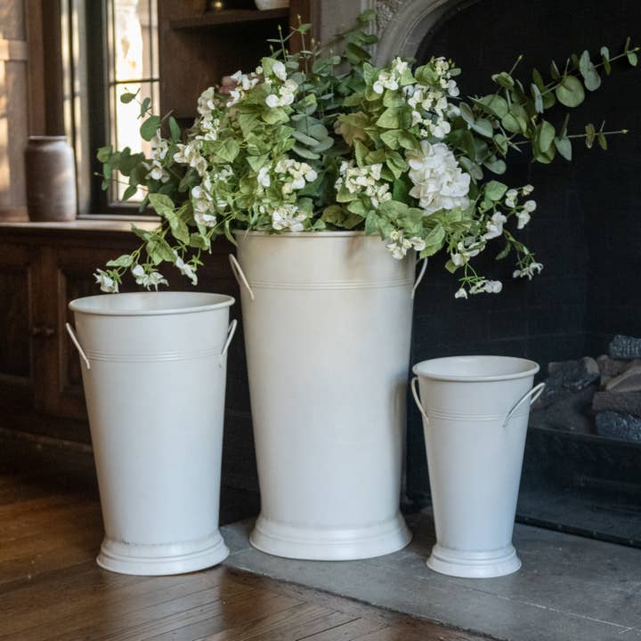 Ragon House - Wholesale Bucket/Pail - SET/ 3 WHITE FLORAL BUCKETS